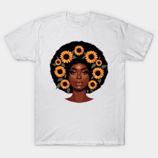 Afrocentric Woman Flowers T-Shirt